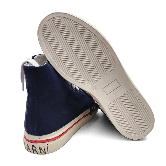 Marni High-Top Sneakers Navy Blue Canvas Lace-Up with Side Zipper IT 39 (0531) - Picture 6 of 10